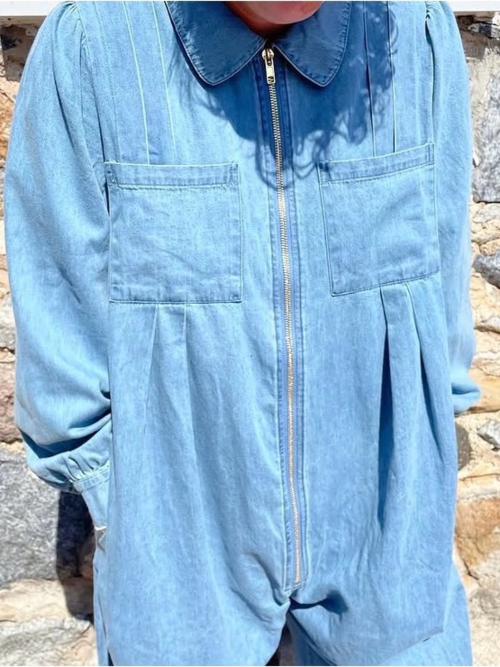 Red Sky Cotton Wide Leg Pleated Zippered Oversized Jumpsuit Size Small EUC - Picture 8 of 8
